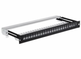 19" modulární stíněný patch panel LEXI-Net 24port, černý, výsuvný