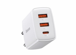 Baseus kompaktní rychlonabíjecí adaptér 2x USB-A, 1x Type-C 30W bílá