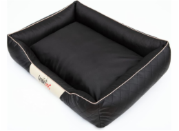 Hobbydog Imperial Perfect Bed - Černá imitace kůže s béžovým lemováním R5