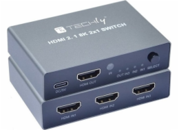 AV Techly Techly adaptér 3-port HDMI 2.1 8k*60Hz 3x1 s IR dálkovým ovládáním