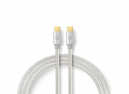 NEDIS PROFIGOLD USB 2.0 kabel/ USB-C zástrčka - USB-C zástrčka/ nylon/ stříbrný/ BOX/ 2m