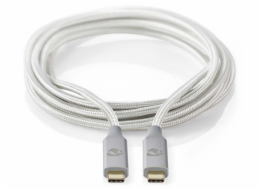 NEDIS PROFIGOLD USB-C/USB 3.2 Gen 2x2 kabel/ USB-C zástrčka - USB-C zástrčka/ nylon/ stříbrný/ BOX/ 2m