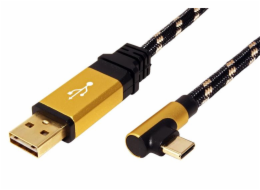 Kabel USB 2.0 kabel, oboustranný USB A(M) - USB C(M) lomený (90°) 0,8m