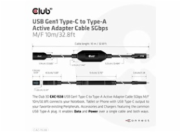 Club3D Kabel USB-C na USB-A, Aktivní adaptér/kabel, 5 Gbps (M/F), 10m