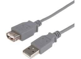 USB kabel USB kabel (2.0), USB AM - USB AF, 3m, šedý