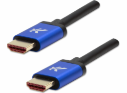 Video kabel HDMI M - HDMI M, HDMI 2.1 - Ultra High Speed, 1m, pozlacené konektory, hliníkový kryt, modrý, Logo 8K@60Hz, 48Gb