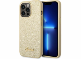 Guess PC/TPU Glitter Flakes Metal Logo Zadní Kryt pro iPhone 14 Pro Gold Guess prémiový ochranný kryt telefonu s motivem Guess, který nejen že váš telefon perfektně ochrání, ale také svým povedeným d