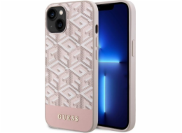 Guess PU G Cube MagSafe Kompatibilní Zadní Kryt pro iPhone 14 růžový Guess PU G Cube Magnetic prémiový ochranný kryt telefonu v kombinaci zadní strany s potažená látkou s motivem Guess, pružnými PU b