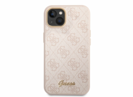 Guess PC/TPU 4G Metal Camera Outline Zadní Kryt pro iPhone 14 Pink Guess 4G prémiový ochranný kryt telefonu v kombinaci zadní strany potaženou látkou s motivem Guess a pružnými PU boky