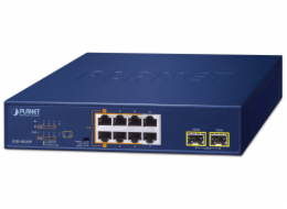 Planet PoE switch 8x1Gb + 2xSFP 1Gb, PoE 180W, 2x 802.3bt + 4x 802.3at