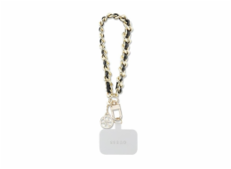 Guess Přívěsek 4G Saffiano Charm Black Universal Hand Strap Saffiano Chain 4G Charm je mimořádně stylový a elegantní doplněk věnovaný vašemu telefonu