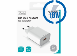 DELTACO USB-AC182, 1x USB A, Nabíječka, bílá