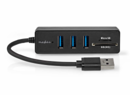 NEDIS USB hub/ zástrčka USB-A zástrčka/ 3x zásuvka USB-A/ 5 Portů/ USB 3.2 Gen 1/ 5 Gbps/ SD & MicroSD/ černý/ blistr