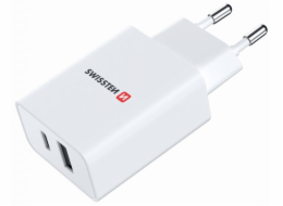 Swissten síťový adaptér power delivery 30w 1x usb-c + 1x usb bílý Swissten Síťový Adaptér GaN 1x USB-C + 1x USB 30W PD Bilý