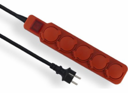 Elgotech Extreme dílenský prodlužovací kabel 5 zásuvek s/ven červený IP44 3m (PW-503W)