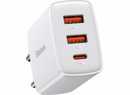 Baseus nabíječka Baseus Compact Quick Charger nástěnná nabíječka, 2xUSB, USB-C, PD, 3A, 30W (bílá)