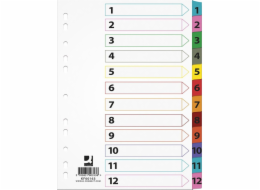 Q-Connect Q-CONNECT děliče Mylar, karton, A4, 225x297mm, 1-12, 12 karet, lam. index, mix barev