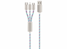 USB kabel 2GO 2GO 3v1 USB LED kabel modrý 150cm pro Micro-USB