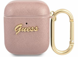 Pouzdro Guess Guess GUA2SASMP Obal Apple AirPods růžový/růžový Saffiano Script Metal Collection