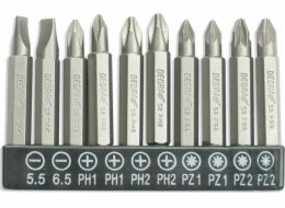 Sada bitů Dedra 10 kusů, 50mm: SL5,5,6,5, PH1/2-2 kusy, PZ1/2-2 kusy (18A07S12)