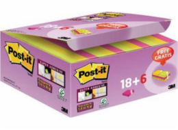 Post-it Samolepící bločky POST-IT Super Sticky (622-P24SSCOL), 47,6x47,6mm, 18+6x90 karet, mix barev, ZDARMA