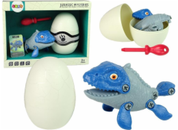 Import leantoys Mosasaur Dinosaur Set s vajíčkem DIY šroubovák modrý