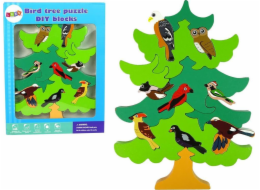 Import leantoys Wooden Tree Forest Birds DIY Wooden Blocks Puzzle Trojrozměrný