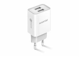 Chytrá síťová nabíječka ALIGATOR 2,4A, 2xUSB, smart IC, bílá, USB-C kabel