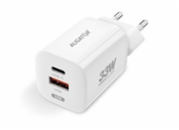 Rychlá mini síťová nabíječka ALIGATOR Power Delivery 33W, GaN, USB-C + USB-A, bílá