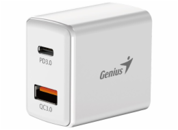 GENIUS nabíjecí set PD-20ACP, 20W, rychlé nabíjení, USB-C PD3.0, USB-A QC3.0, 1m kabel USB-C USB-C, bílá