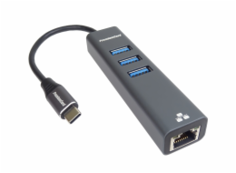 PremiumCord Adapter USB-C na Gigabit 10/100/1000Mbps + 3x USB3.0 konektor