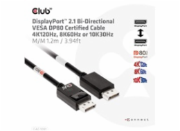 Club3D Kabel DisplayPort 2.1 na DisplayPort 2.1 4K120Hz/8K60Hz HDR (M/M), 1.2m, černá