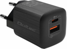 Nabíječka Qoltec 35W GaN ULTRA síťová nabíječka | 5-20V | 2,25-3A | 1 x USB typC PD | 1 x USB | Černá