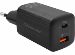 Qoltec nabíječka 65W GaN ULTRA síťová nabíječka | 5-20V | 2,25-3,25A | 1 x USB Type C PD | 1 x USB | Černá