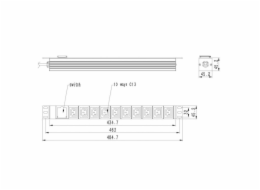  Rack napájecí lišta PDU 10xC13 1U 16A C19 2m