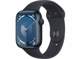 Apple Watch Series 9 GPS + mobilní chytré hodinky, 45 mm Silné grafitové pouzdro z nerezové oceli s půlnoční modrým sportovním páskem - S/M