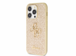 Guess PU Fixed Glitter 4G Metal Logo Zadní Kryt pro iPhone 15 Pro Max Gold