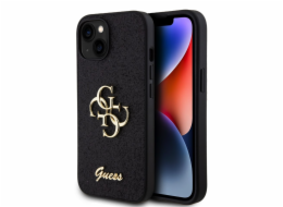 Guess PU Fixed Glitter 4G Metal Logo Zadní Kryt pro iPhone 15 Black