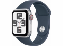 Apple Watch SE GPS + mobilní chytré hodinky, 40mm stříbrné hliníkové pouzdro s bouřkově modrým sportovním páskem - S/M