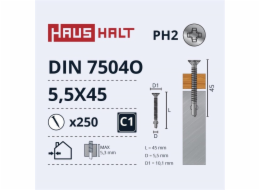 Samořezné šrouby Haushalt, DIN 7504O, 5,5 x 45 mm, 250 ks.