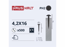 Samořezné šrouby Haushalt, DIN 14566, 4,2 x 16 mm, 500 ks.