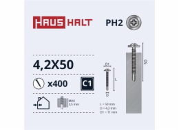 Samořezné šrouby Haushalt, DIN 14566, 4,2 x 50 mm, 400 ks.