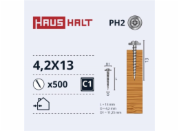 Samořezné šrouby Haushalt, DIN 14566, 4,2 x 13 mm, 500 ks.