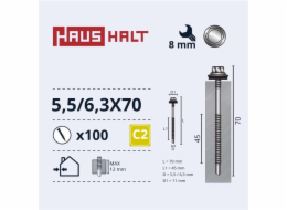 Samořezné šrouby Haushalt, DIN 7504K, 5,5/6,3 x 70 mm, 100 ks.