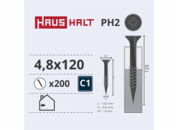 Vruty do dřeva Haushalt, 4,8 x 120 mm, PH2, 200 ks.