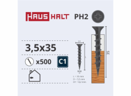 Vruty do dřeva Haushalt, 3,5 x 35 mm, PH2, 500 ks.