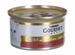 Konzervy pro kočky Gourmet Gold, s hovězím masem, 85 gr