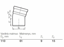 Venkovní drenážní koleno Wavin, O 110 mm, 15°