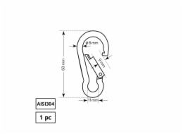 Zapínací karabina Haushalt, AISI304, 1DD, 6 x 60 mm