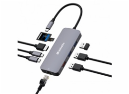 VERBATIM Hub USB-C Pro Multiport 9 Port, 3x USB 3.2, 2x USB-C, HDMI, RJ45, microSD/SD, šedá